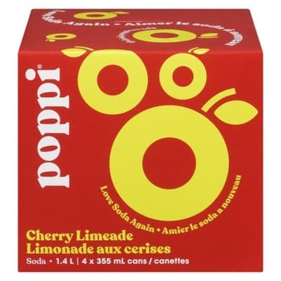 Poppi Soda limonade aux cerises 4 x 355 ml (canettes)